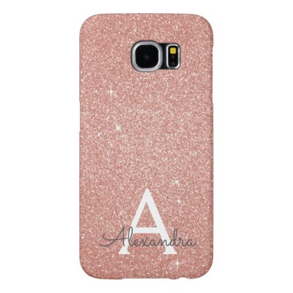 Pink Rose Gold Glitter and Sparkle Monogram Samsung Galaxy S6 Case
