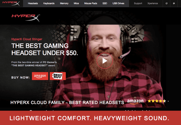 The landing page for Hyperx tells people how much the product costs, what the benefits are, and why they should purchase it.