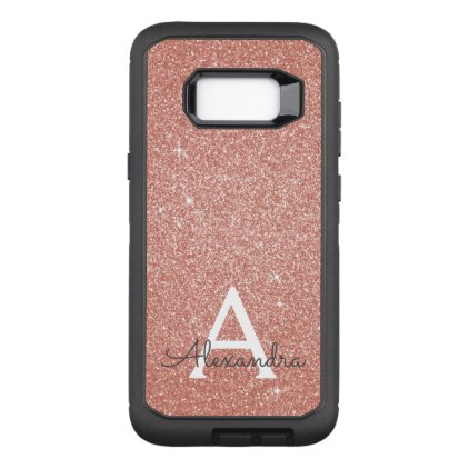 Pink Rose Gold Glitter and Sparkle Monogram OtterBox Defender Samsung Galaxy S8+ Case