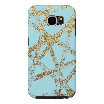 Modern,abstract,hand painted, gold lines turquoise samsung galaxy s6 case