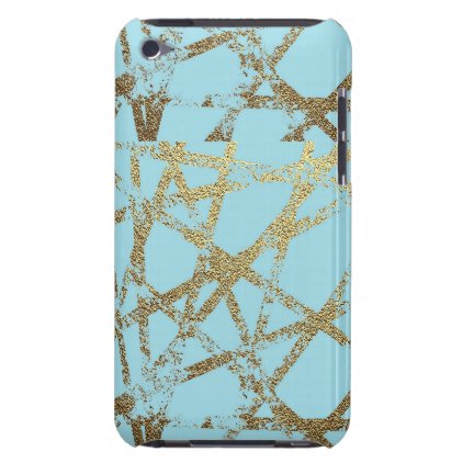 Modern,abstract,hand painted, gold lines turquoise Case-Mate iPod touch case