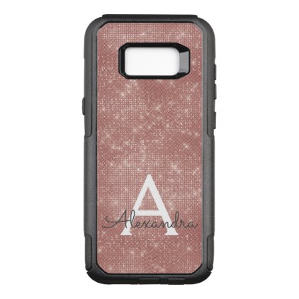Pink Rose Gold Sparkle Modern Monogram Name OtterBox Commuter Samsung Galaxy S8+ Case