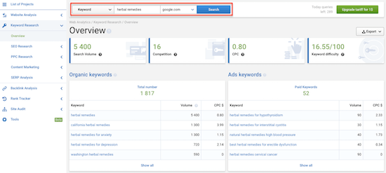 2a Serpstat Keyword Research Overview