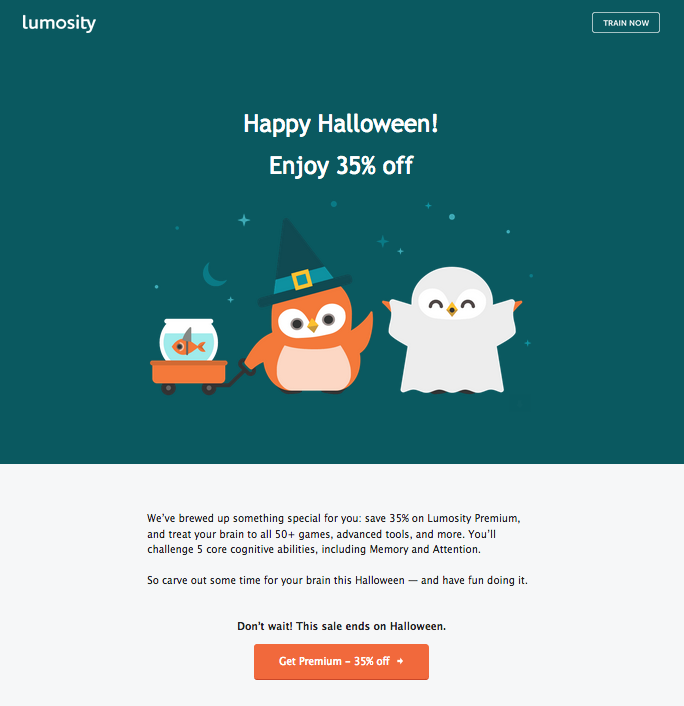 Lumosity Halloween email offers