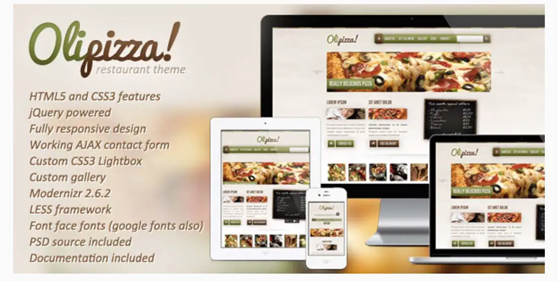 Olipizza Food and Restaurant Website Templates 