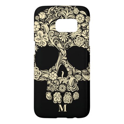 Custom Monogram Black and White Floral Sugar Skull Samsung Galaxy S7 Case