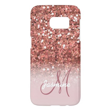Personalized Girly Rose Gold Glitter Sparkles Name Samsung Galaxy S7 Case