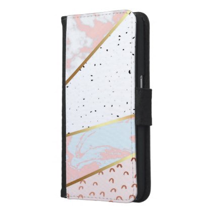 Collage,white marble,gold,silver,black,white,hand samsung galaxy s6 wallet case