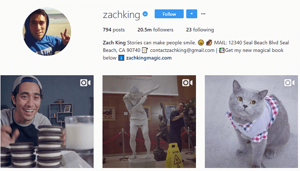 Although he initial used Instagram to repost his Vines, Zach soon started creating original Instagram content.