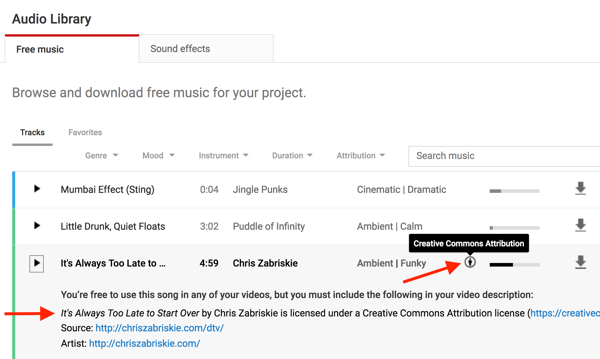 Music files in the YouTube Audio Library will note if you need to credit the original creator.