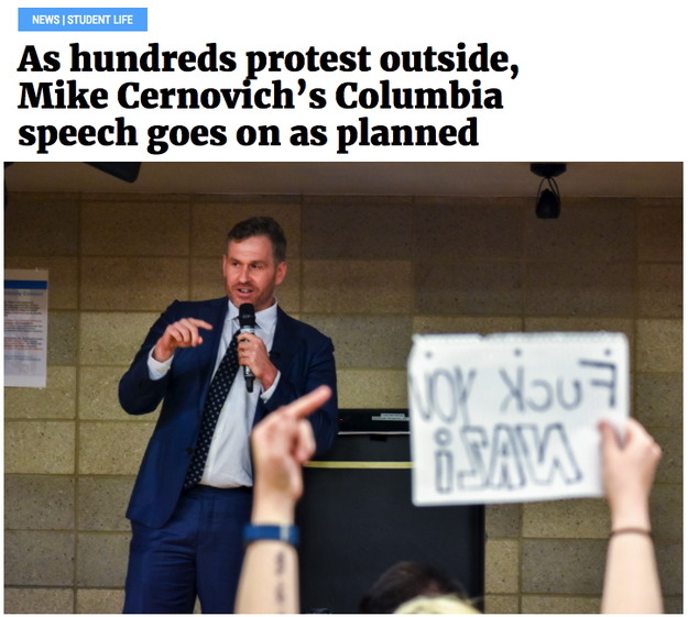 Mike Cernovich, a pro-Trump Twitter personality known for peddling conspiracy theories like "Pizzagate," gave a speech at Columbia University on Monday. He was met with protests.