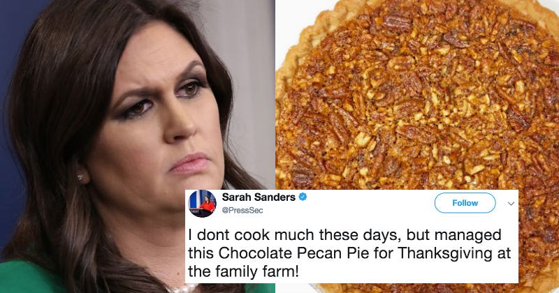 White House Press Secretary gets trolled on Twitter after sharing picture of her real pecan pie she baked.