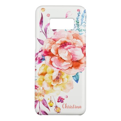 Custom Girly Chic Coral Pretty Watercolor Floral Case-Mate Samsung Galaxy S8 Case