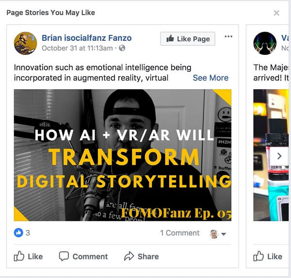 Facebook recommends "Page Stories You May Like" between posts in your News Feed.