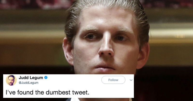People on Twitter react to Eric Trump tweeting out defending President Trump's racism.