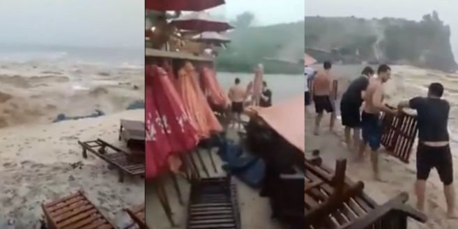 Ngeri! Video detik-detik banjir bandang di Pantai Dreamland Bali, turis panik!