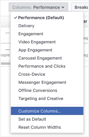 facebook ads manager customize columns