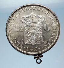 1931 Netherlands Queen WILHELMINA 2.5 Gulden Silver Coin PENDANT JEWELRY i65579