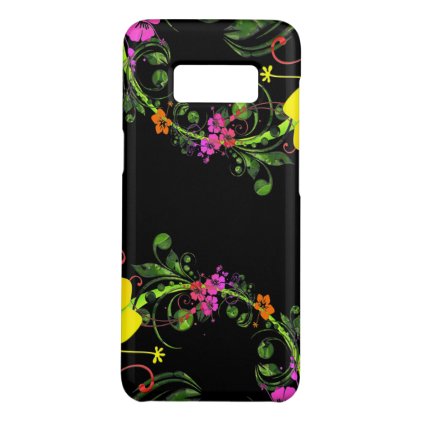 Floral Flower Black Phone - Tough Phone Case