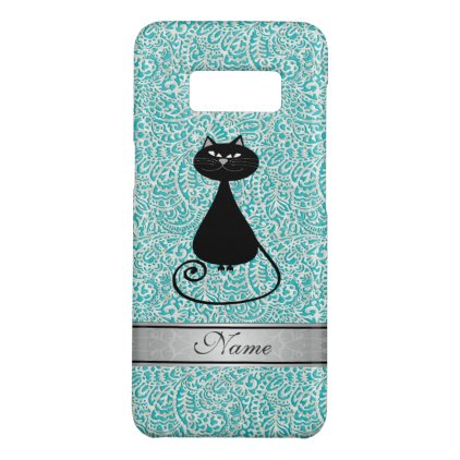 Elegant black cat damask personalized Case-Mate samsung galaxy s8 case