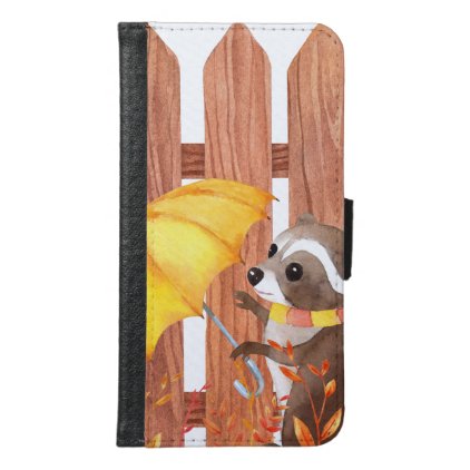 racoon with umbrella walking by fence samsung galaxy s6 wallet case