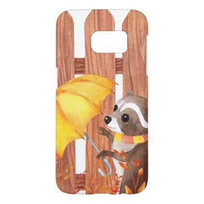 racoon with umbrella walking by fence samsung galaxy s7 case