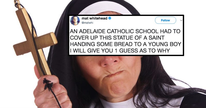 Catholic school forced to cover up a statue because it ended up looking extremely dirty.