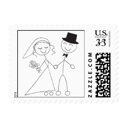 Postcard Stick Figure Wedding Couple Postage Stamp
