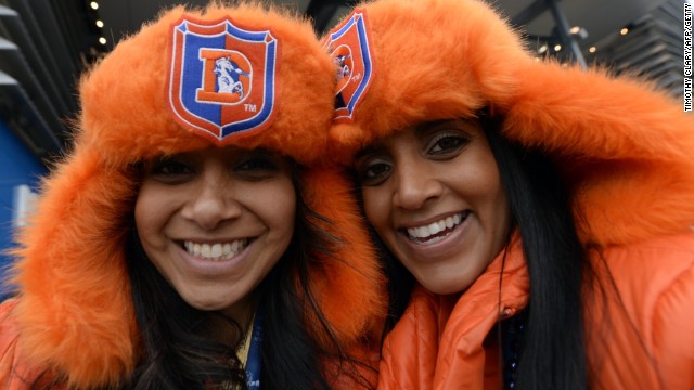 Denver Broncos fans were dressed for the chilly weather in New Jersey for Super Bowl XLVIII against Seattle Seahawks. 