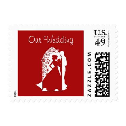 Red Silhouette Wedding Postage Stamp