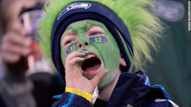 A young Seahawks fan is dressed for the occasion as he supports his team at Super Bowl XLVII. 