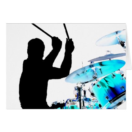 Drummer sticks in air shadow blue invert drums greeting card