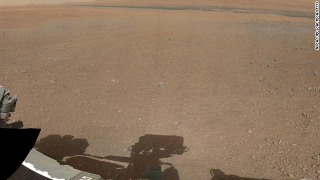 A partial view of a 360-degree color panorama of the Curiosity rover's landing site on Gale Crater. The panorama comes from low-resolution versions of images taken Thursday, August 9, with a 34-millimeter mast camera. Cameras mounted on Curiosity's remote sensing mast have beamed back fresh images of the site.