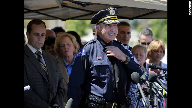 Aurora police chief Daniel J. Oates speaks at a press conference near the Century 16 Theater on Friday.