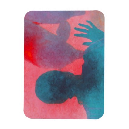 Girl with hand up by dolphin blue pink colored rectangular magnet