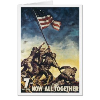 Iwo Jima flag raising color war graphic vintage Greeting Card