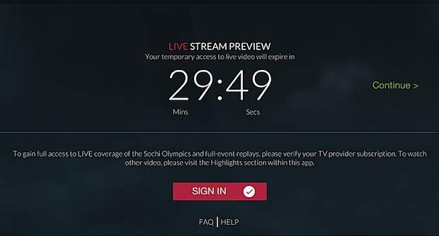 NBC Olympics live stream limit without logging in