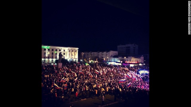 SIMFEROPOL, UKRAINE: "Celebrations already well underway here in Lenin Square in Simferopol (March 16)." - CNN's Dominique Van Heerden. Follow Dominique on Instagram at http://ift.tt/1c5vmhP.