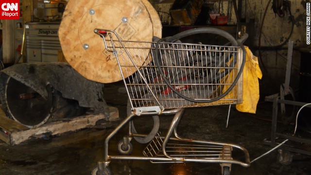A mechanic attached a <a href='http://ift.tt/NukFdr'>steam jenny hose</a> to a shopping cart that was kept in an old trucking terminal in Rochester, New York. 