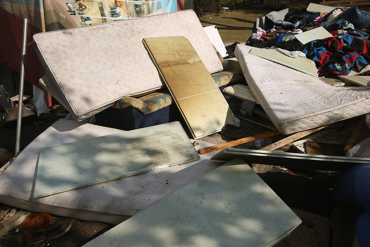 Mattresses are among the detritus left at the former temporary refugee camp