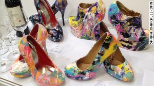Painted high heel shoes by France artist JM Robert at the Affordable Art Hong Kong fair. The pair front right sold for HK$4,500 ($580). 
