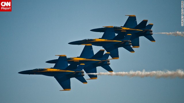 The Blue Angels' six demonstration pilots fly F/A 18 Hornets. "They can perform amazing aerobatic stunts," said Atkeison, who got to fly with the team in 2012.