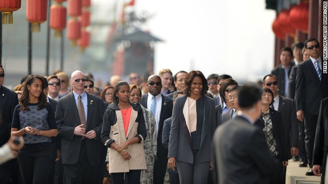 Michelle Obama has been on a week-long tour of China, accompanied by mom Marian Robinson, 76, and daughters Malia, 15, and Sasha, 12. 