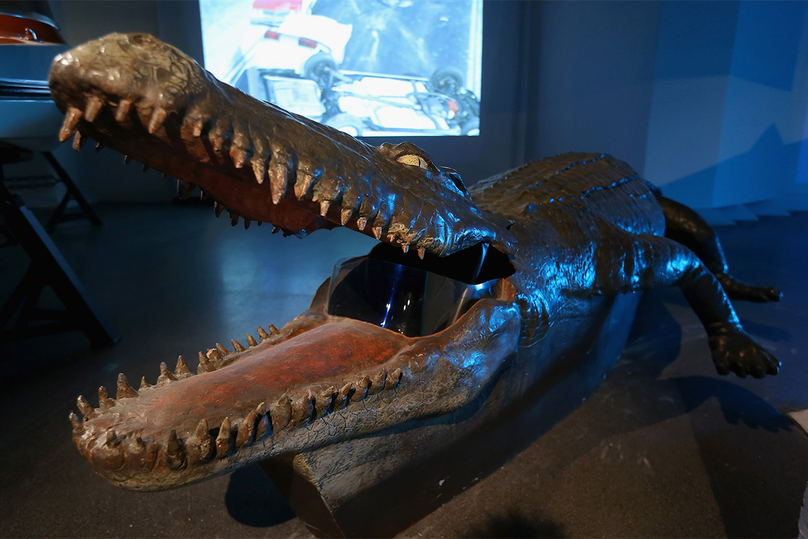 A submarine in the shape of a crocodile, which appeared in the James Bond films Octopussy and Die Another Day, is seen at the press preview of the Bond In Motion exhibition which opens on Friday at the London Film Museum