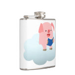 Cute Cartoon Pig Reader on Cloud Hip Flask