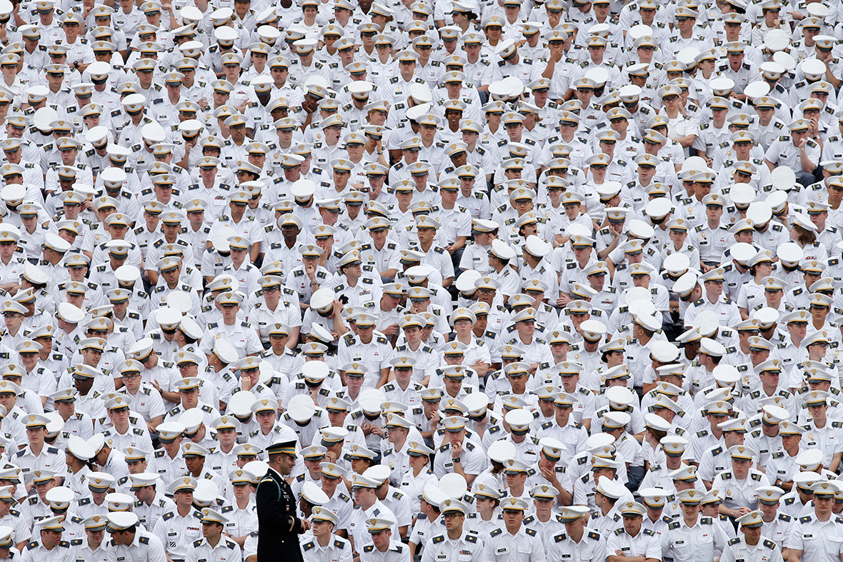 Underclassmen listen as US President Barack Obama [unseen] speaks at a commencement ceremony at the United States Military Academy at West Point, New York
