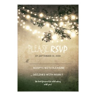 Rustic lights wedding RSVP cards