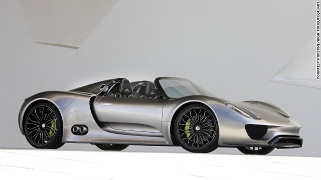 The Porsche 918 Spyder Concept Car, designed by Michael Maurer, is the fastest car of the exhibit, said consulting curator Ken Gross. "It combines high-tech racing features with electric mobility options selected by a push-button control on the steering wheel," the museum said. "The driver chooses between the four options, -- from the fully electric -- to the maximum, which uses all systems for optimum performance."