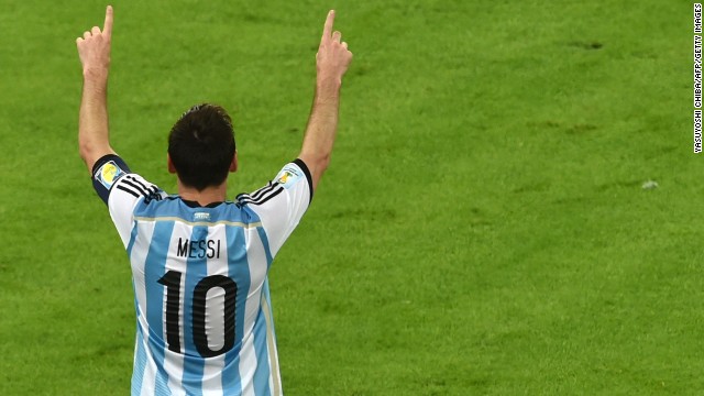 Argentina's captain, Lionel Messi, celebrates scoring his team's second goal against Bosnia-Herzegovina.