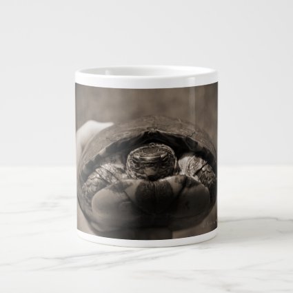 Ornate wood turtle in hand centered sepia extra large mugs